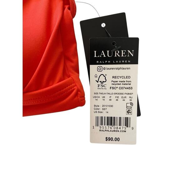 Lauren Ralph Lauren Beach Club Solid Ruffle Underwire Bikini Top Size 14 $90 - Picture 4 of 6